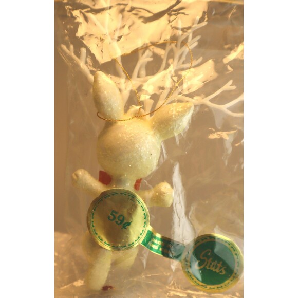 Vintage Mod Christmas Reindeer Mica Sugar Ornament Unused New in Pkg - Picture 4 of 5